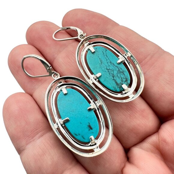 Designer NF Women Earrings Sterling Silver Turquoise Blue Green - Picture 3 of 5